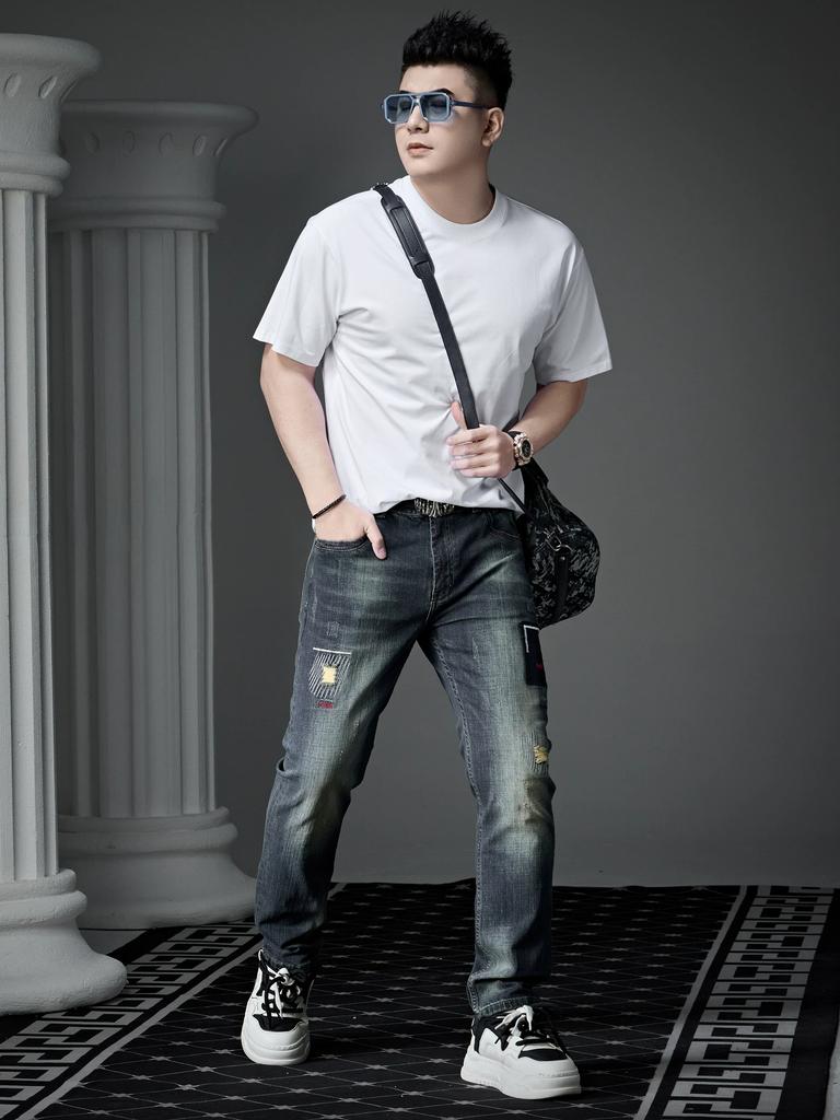 European Trendy Brand 2025 New Short-Sleeved Men's Summer Solid Color Half-Sleeved T-Shirt Men's Loose Top White T-Shirt