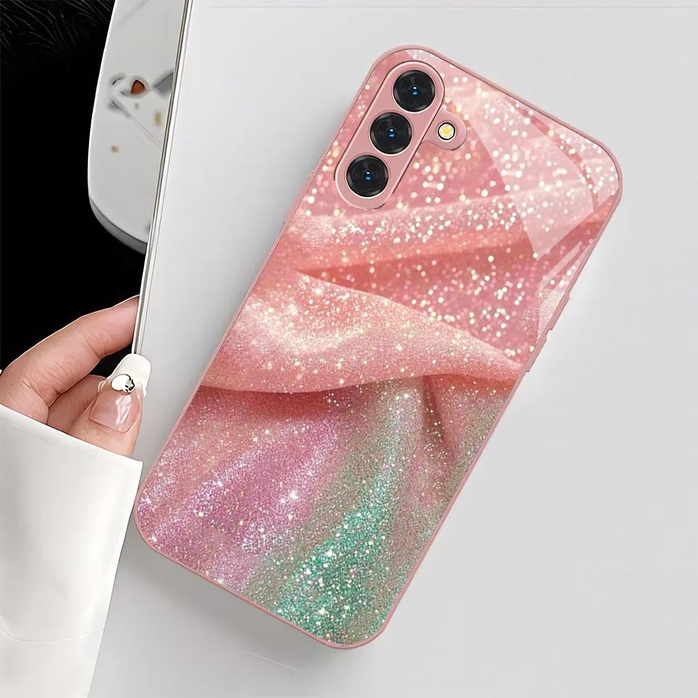Светящийся розовый металлик стеклянный чехол для телефона подходит для Samsung GalaxyS26 S25 S24 S22 S21 S20FE/Ultra/Plus противоударная задняя крышка