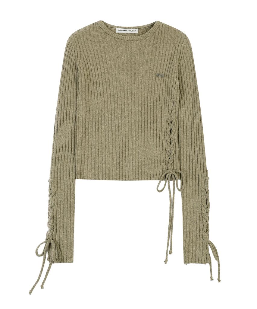 ORDINARY HOLIDAY Lace-Up Slim Pullover [Khaki]