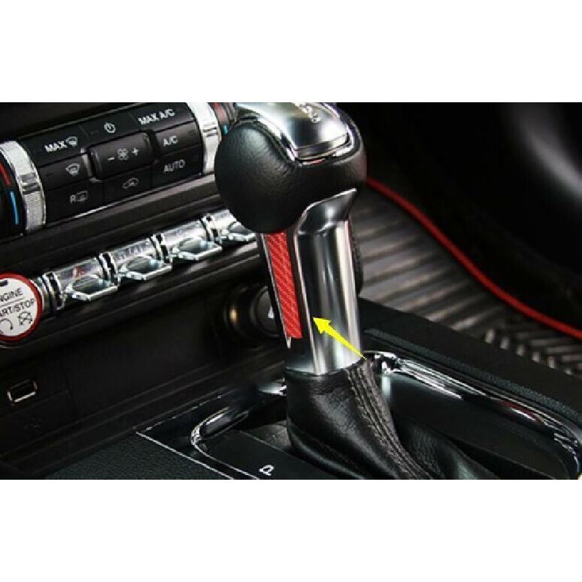 Console Gear Shift Knob Head Strip For Ford Mustang 2015- Red Carbon Fiber