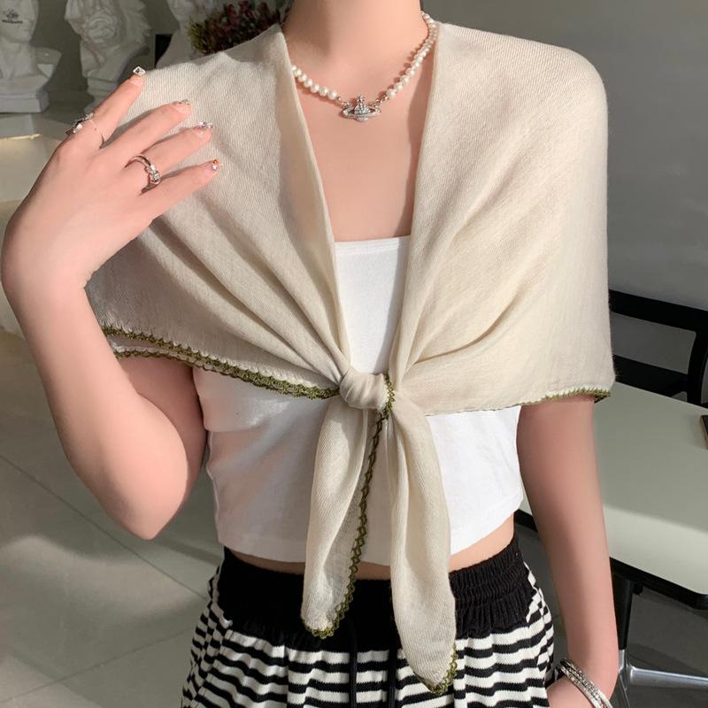 Premium 91cm solid color large square scarf cotton and linen silk scarf women's headscarf thin scarf sun protection shawl outer yarn