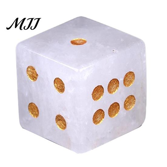 Tabletop Game Dice Natural Hand Carved Stone Dice, Mini Healing Faux Crystal Casual Night 6-Sided Golden Dots for Board Game, Casino Polished