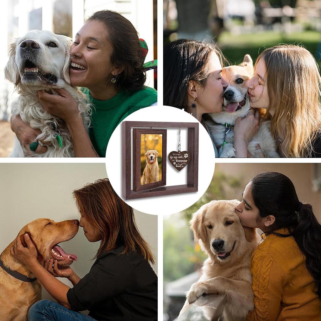 Dog Memorial Gifts for Loss of Dog,Rotating Wooden Picture Frame for 4x6 Photo,Loss Sympathy Gift,Cat Pet Bereavement Remembrance Picture Frame