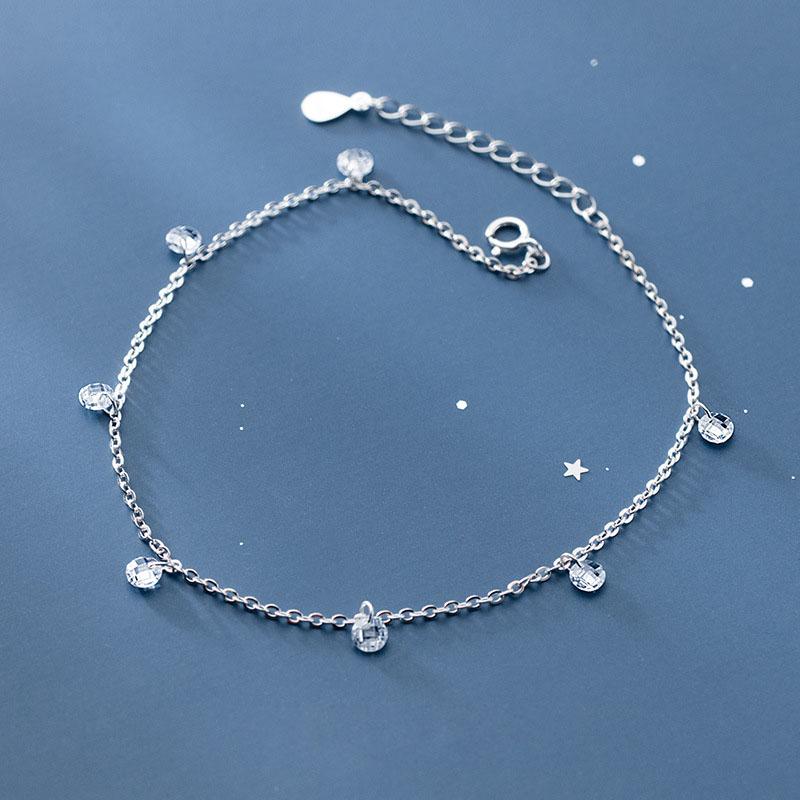 Simple 925 Sterling Silver ZIrcon Beads Anklets for Women Summer Foot Jewelry