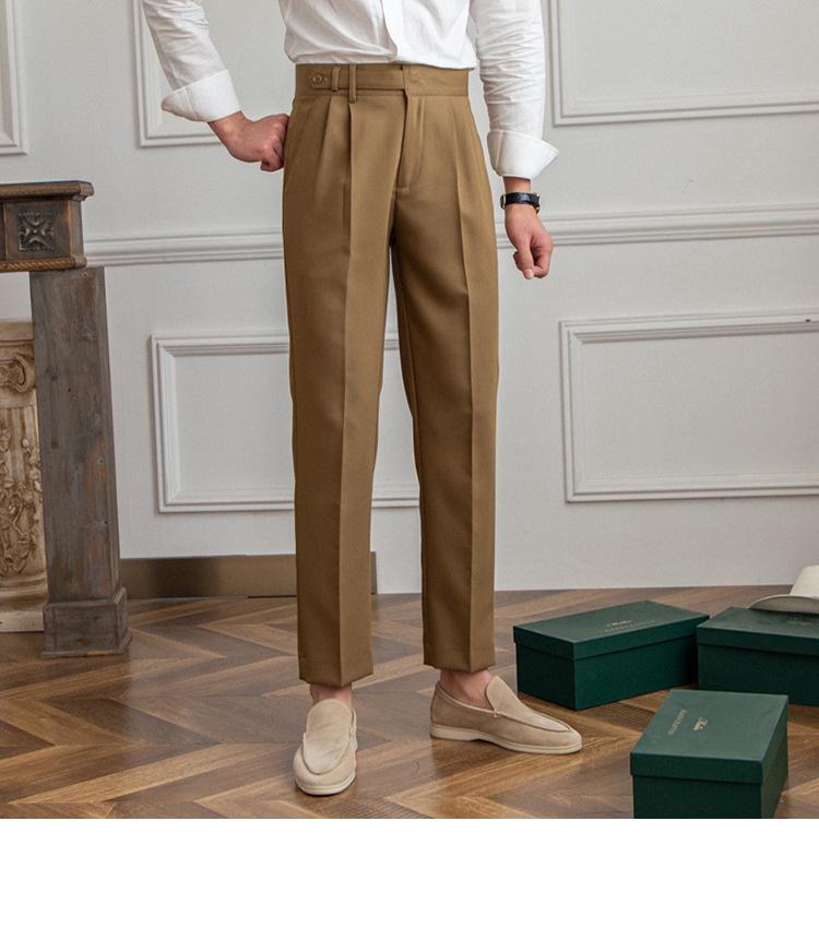 Men's Khaki Business Casual High-Waist Straight-Leg Trousers