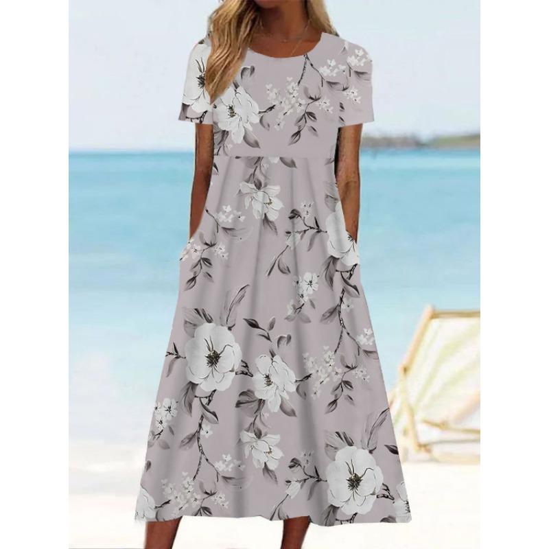 HNXC Women's Fashion Summer Spring Short Sleeve O-Neck Casual Dresses