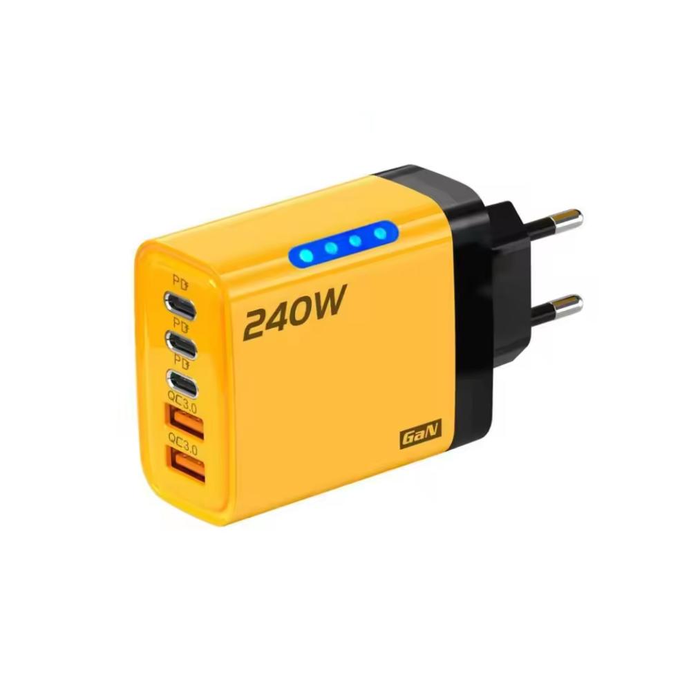 Адаптер-зарядное устройство для телефона с 5 портами, светодиодный, USB C, 240 Вт, вилка для iPhone/Xiaomi/Samsung