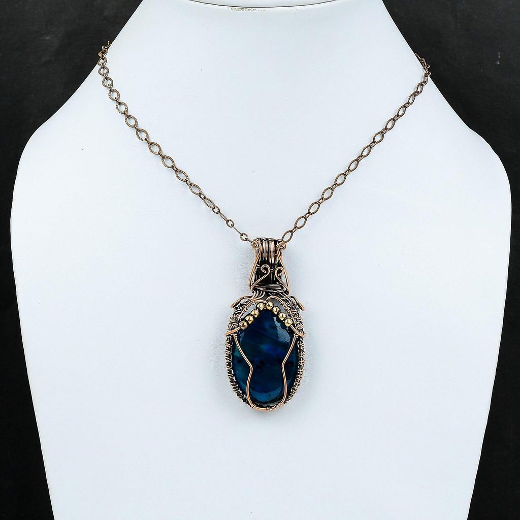 Кулон Неоновый Флэш Лабрадорит Кулон, обмотанный медной проволокой Ювелирные изделия ручной работы Обмотка проволокой Кулон из натурального драгоценного камня Медные украшения Свадебные подарки