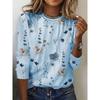 Floral 3d Print Crew Neck T-Shirt Casual O-Neck Long Sleeve Top Women's Clothing New Fashion Casual Oversized Tops Tees Female