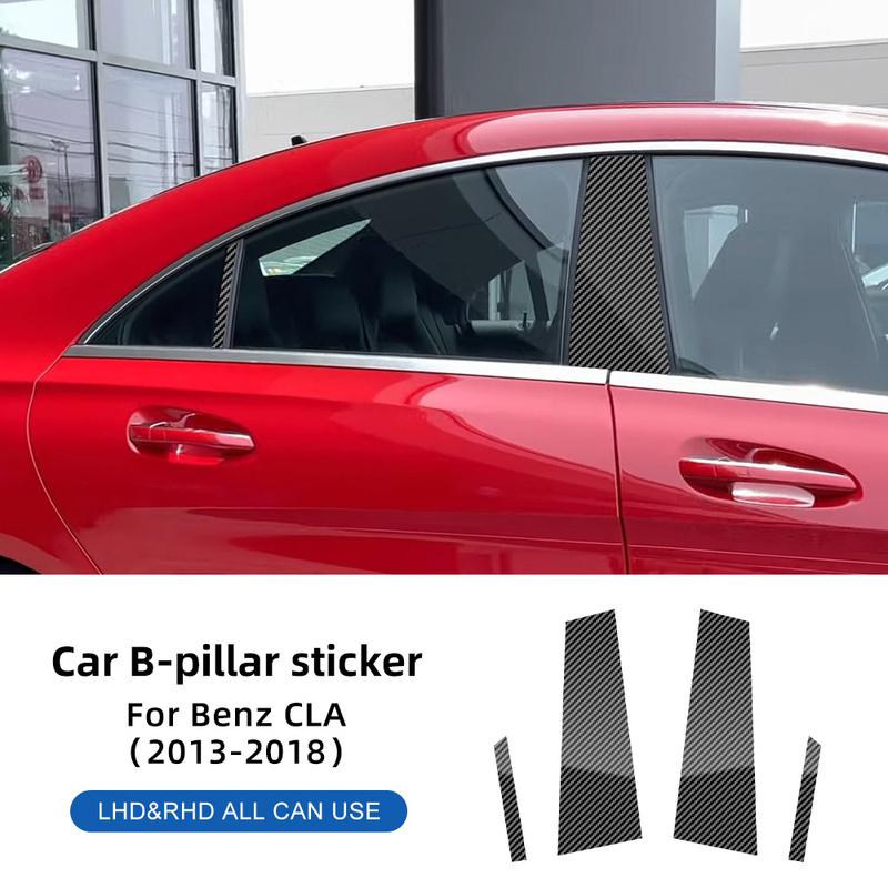 Window Door Deal B Pillar Post Trim Sticker For Mercedes-Benz CLA C117 2013 2014 2015 2016 2017 2018 Glossy Black Carbon Fiber.