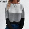 Women's Fashion Casual Fall Winter Colour Block Print Long Sleeve O-Neck Sweaters