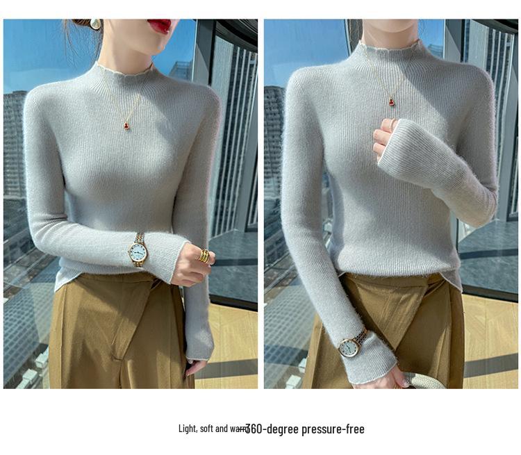 Lace High-Neck Seamless Slimming Wool Sweater Base Layer