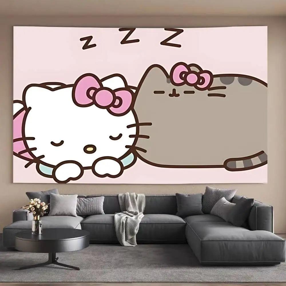 1Pc Cute Kawaii Hello Kitty Tapestry Decorative Wall Hanging for Bedroom Living Room Home Decor