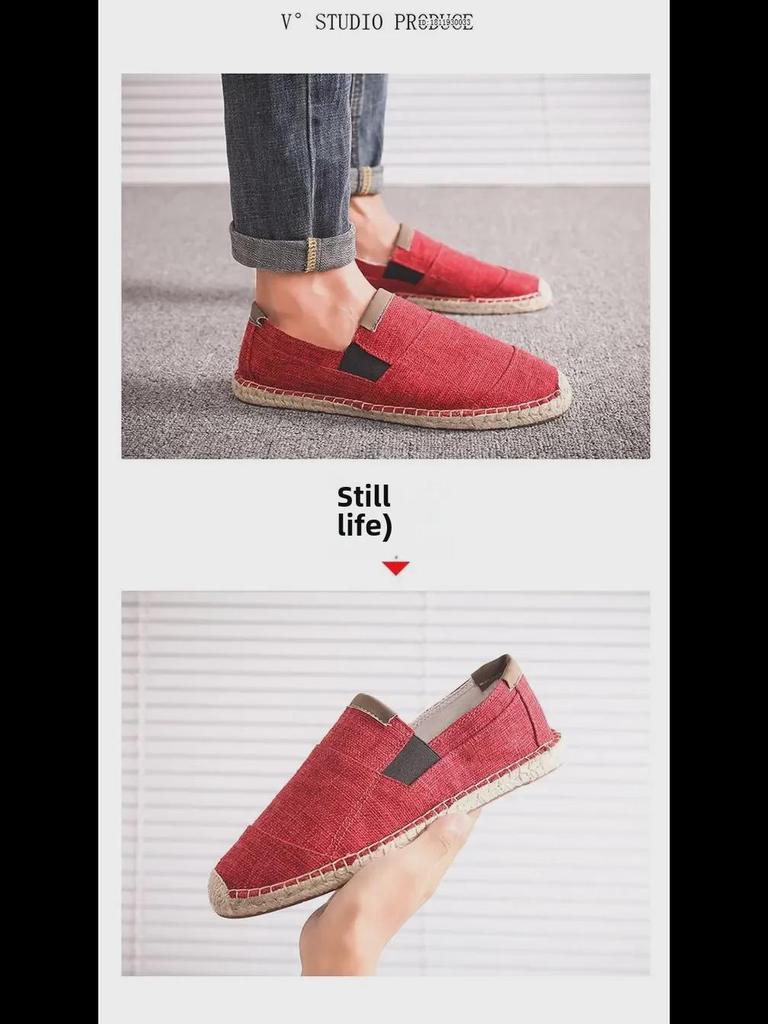 Men's Casual Linen Espadrille Fisherman Canvas Shoes, Large Size, Handmade.
