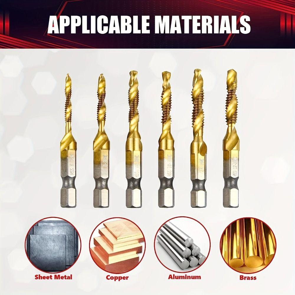 6 шт. титановое покрытие сверло для метчика шестигранный хвостовик резьбовое бит метрический составной метчик металл