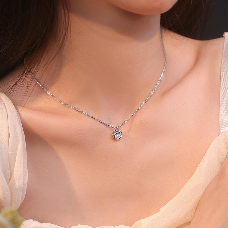 Real Moissanite Diamond 6 Prong Pendant Necklace 925 Silver Sparkling Cauliflower Chain for Women Wedding Fine Jewelry