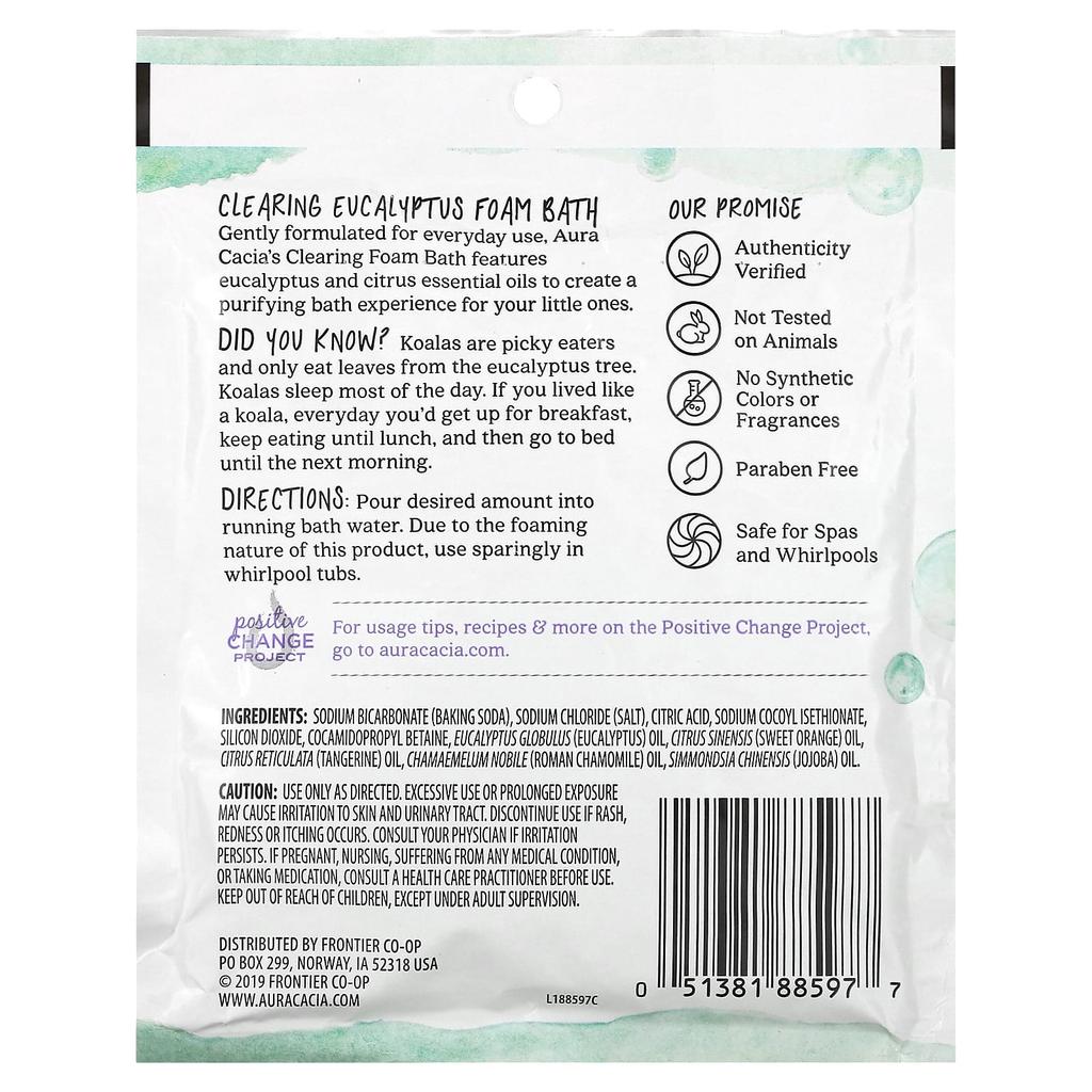 Aura Cacia, Пена для ванны, очищающий эвкалипт, 2,5 унции (70,9 г)