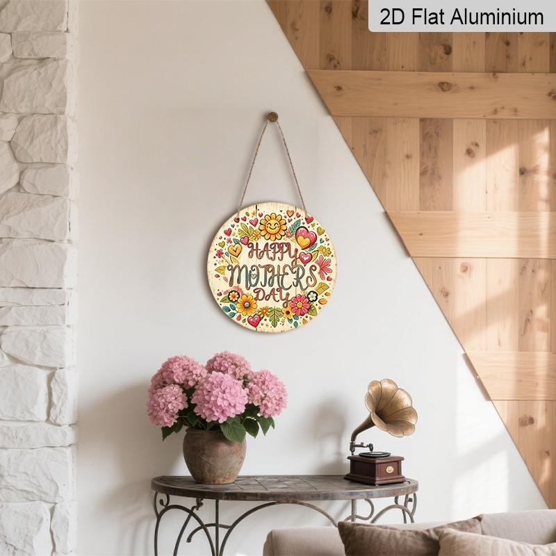 2D Flat Retro Aluminum Wall Decorations in Various Sizes. Warm, Hand-painted Mother's Day Theme with Watercolor Flower and Heart Patterns. Ideal for