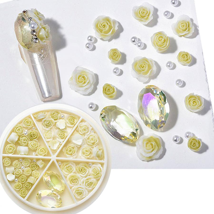 3D-цветы розы и камелии с набором жемчужных бусин, ювелирные аксессуары для дизайна ногтей