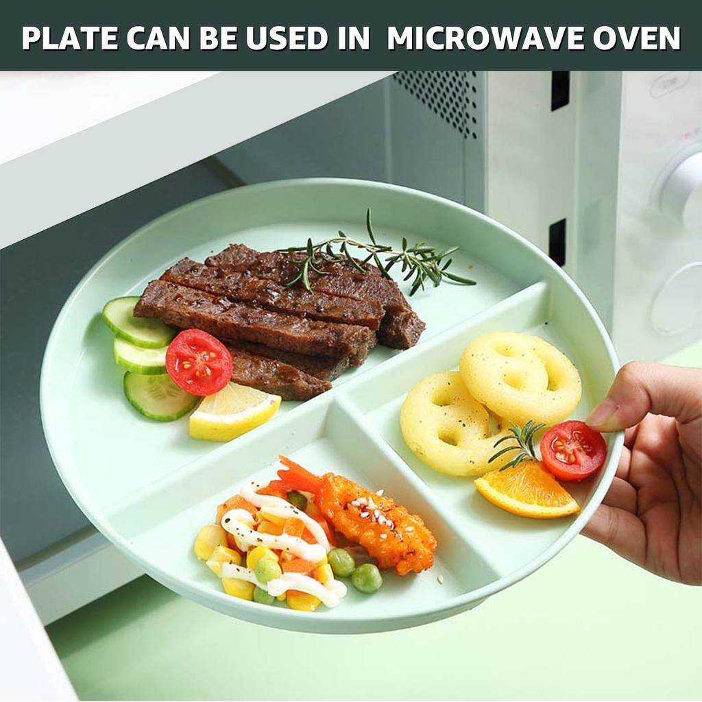 8Pcs 9inch Divided Dinner Plates Unbreakable Reusable Stackable Lightweight Divider Plates Set Microwave Safe for Kids Adults