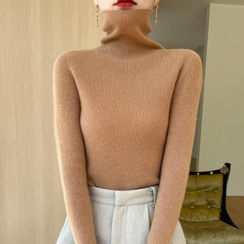 Women's Seamless Slimming Turtleneck Knitwear - Autumn & Winter Velvet Base Layer Sweater.