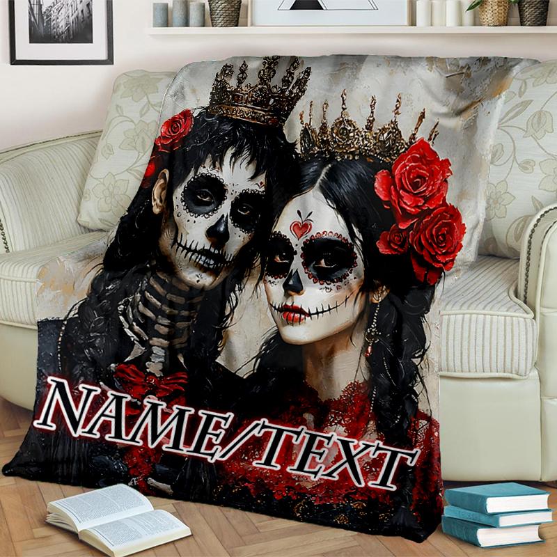 1PC Custom Name Day Dead Celebration outdooor Flannel blankets Throw Blanket All-Season Throw Gift Bedspread for Couch, Bed, Camping Holiday Birthday