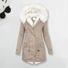 Women Winter Cotton Coat Plus Size Faux Fur Hood Fleece-lined Zip-up Press Button Closure
