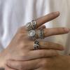 Vintage Geometric Totem Men'S Ring Set - 5-Piece Cool Metal Rings For Men, Trendy Symbolic Design