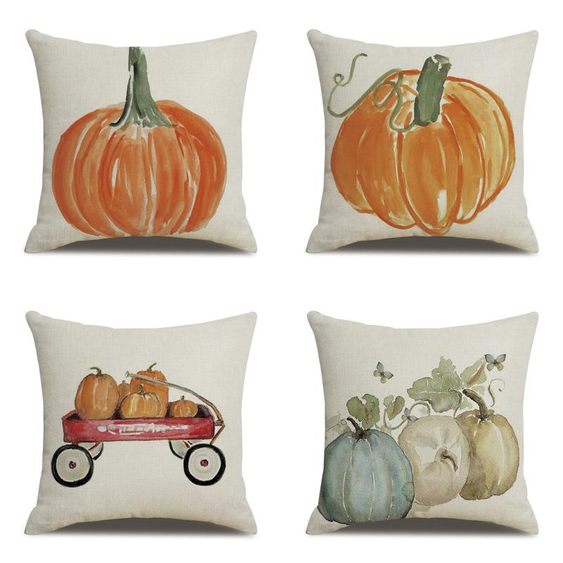 Подушка из льна на День благодарения, осенняя наволочка с принтом тыквы