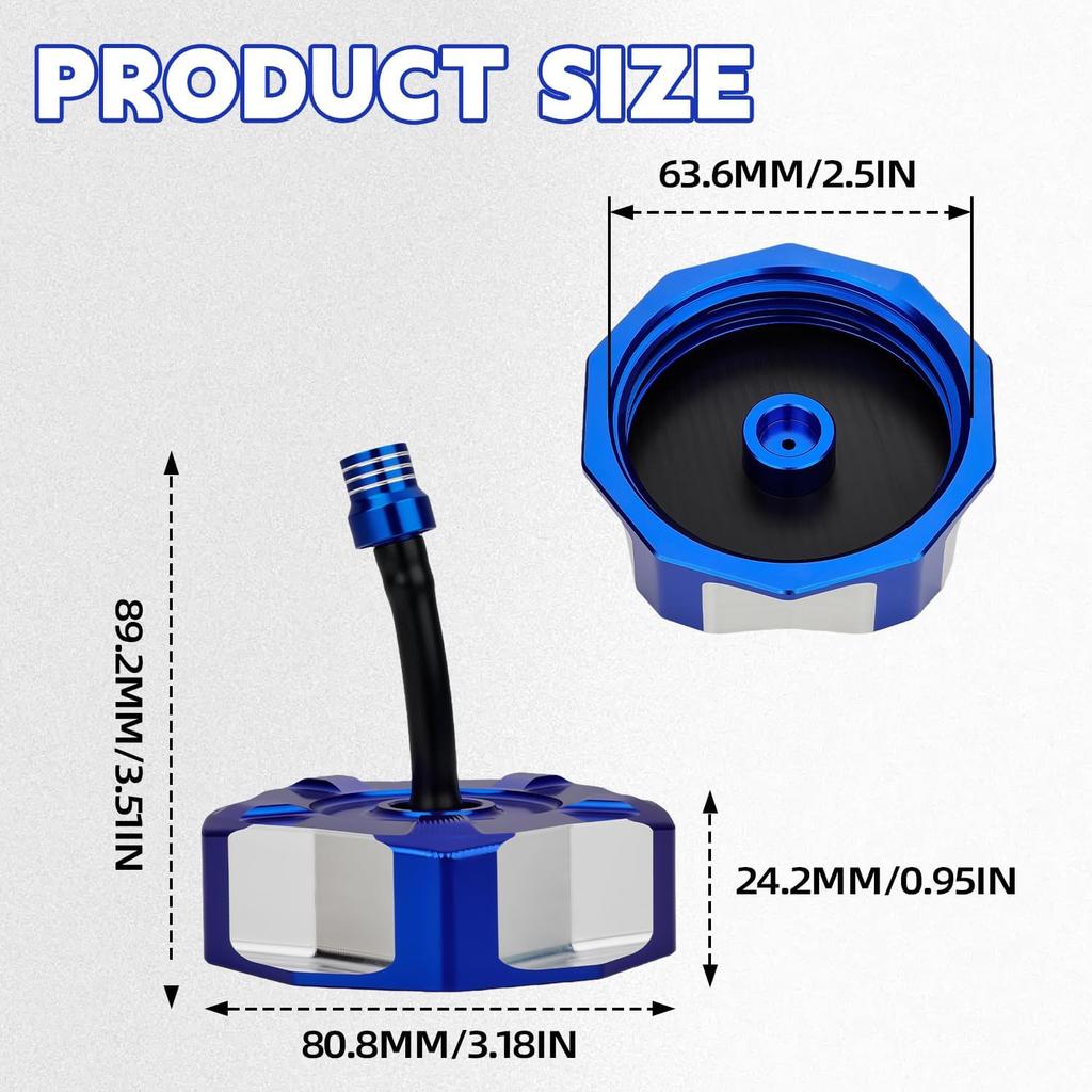 CNC Gas Cap with Air Vent Hose for YFZ 450,YFZ450R,Raptor-Blue | Gas Fuel Tank Cap Cover,for 660 350 250 125,Banshee 350,Warrior 350,Grizzly 660 450