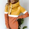 Winter Fall Women Fashion Color-block Hooded Sweatshirt Loose Drawstring Hoodie
