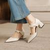 Cowhide light luxury style pointed bow strap with thick heel sandals, versatile for women's commuting