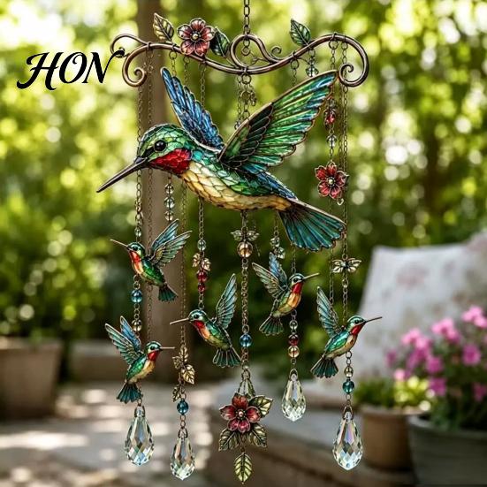 Water Drop Crystal Pendant Graceful Bird Wind Chimes, Chimes for Outside, Metal Natural White Noise Chime Hanging Suncatchers with Pendants