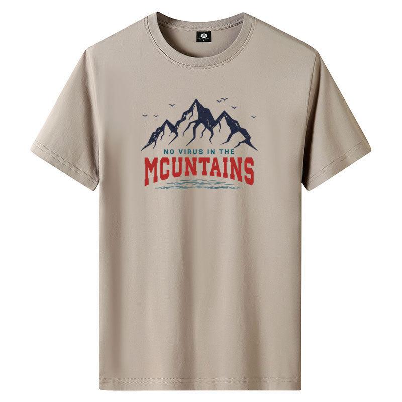 Mountain M-6XL Pure Cotton Mens Short-sleeved T-shirt Round Neck Boy Casual Tee Shirt