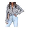 Women's Spring and Summer Washed Striped Single-breasted Long-sleeved Shirt Female