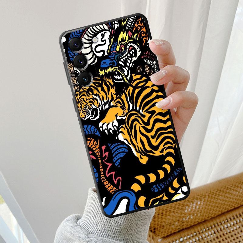 Чехол для телефона с китайским драконом и тигром для Samsung Galaxy S23 Ultra 5g S21 S20 Fe S10e S22 Plus S8 S7 S10 S9, черный мягкий чехол, броня