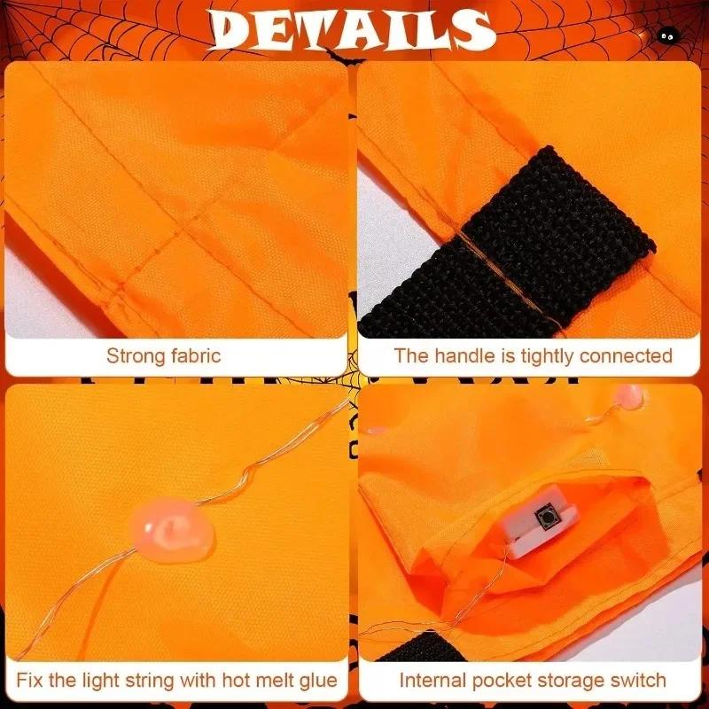 1-20 шт. Светодиодная светящаяся сумка-тоут в виде тыквы на Хэллоуин для конфет, корзина для детей, ведро для вечеринки «Кошелек или жизнь», для украшения праздничного мероприятия