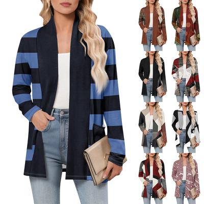 Женский кардиган с длинным рукавом, V-образным вырезом, модная рубашка с принтом, легкий, повседневный, свободный, тонкий кардиган с карманами