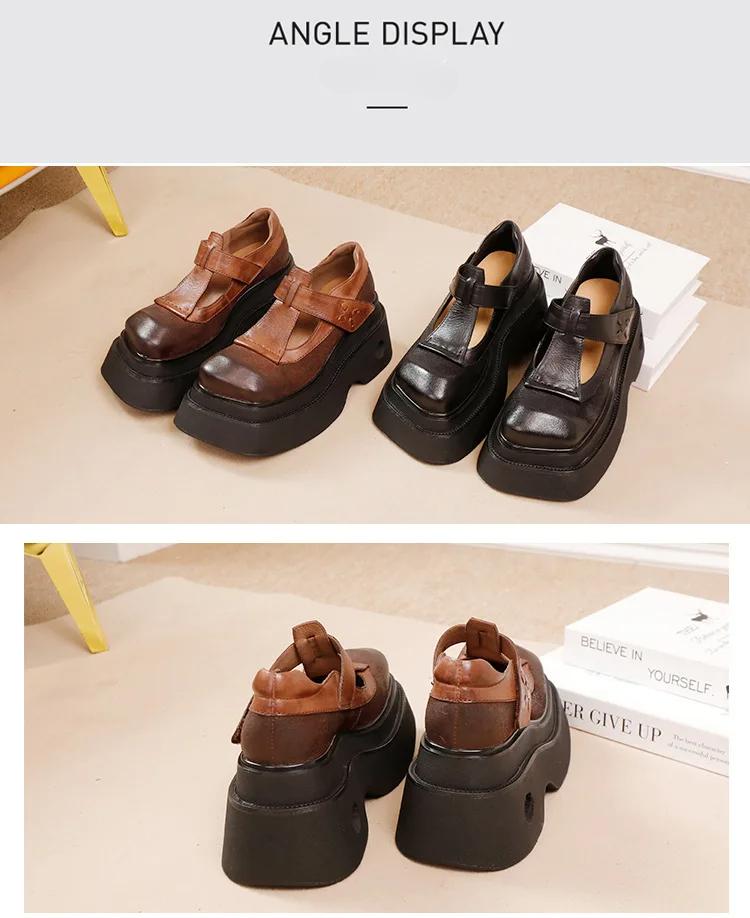 Johnature Винтажные туфли-лодочки с квадратным носком и толстой подошвой из натуральной кожи, женские туфли на платформе с увеличенным ростом