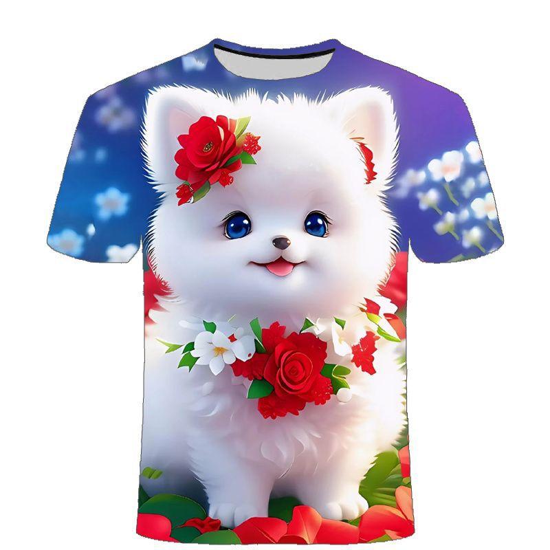 Summer Men's Cute Cat 3D Printed Short Sleeved T-shirt Street Style Urban Fashion Round Neck Top Niche Comfortable Casual Loose Pullover