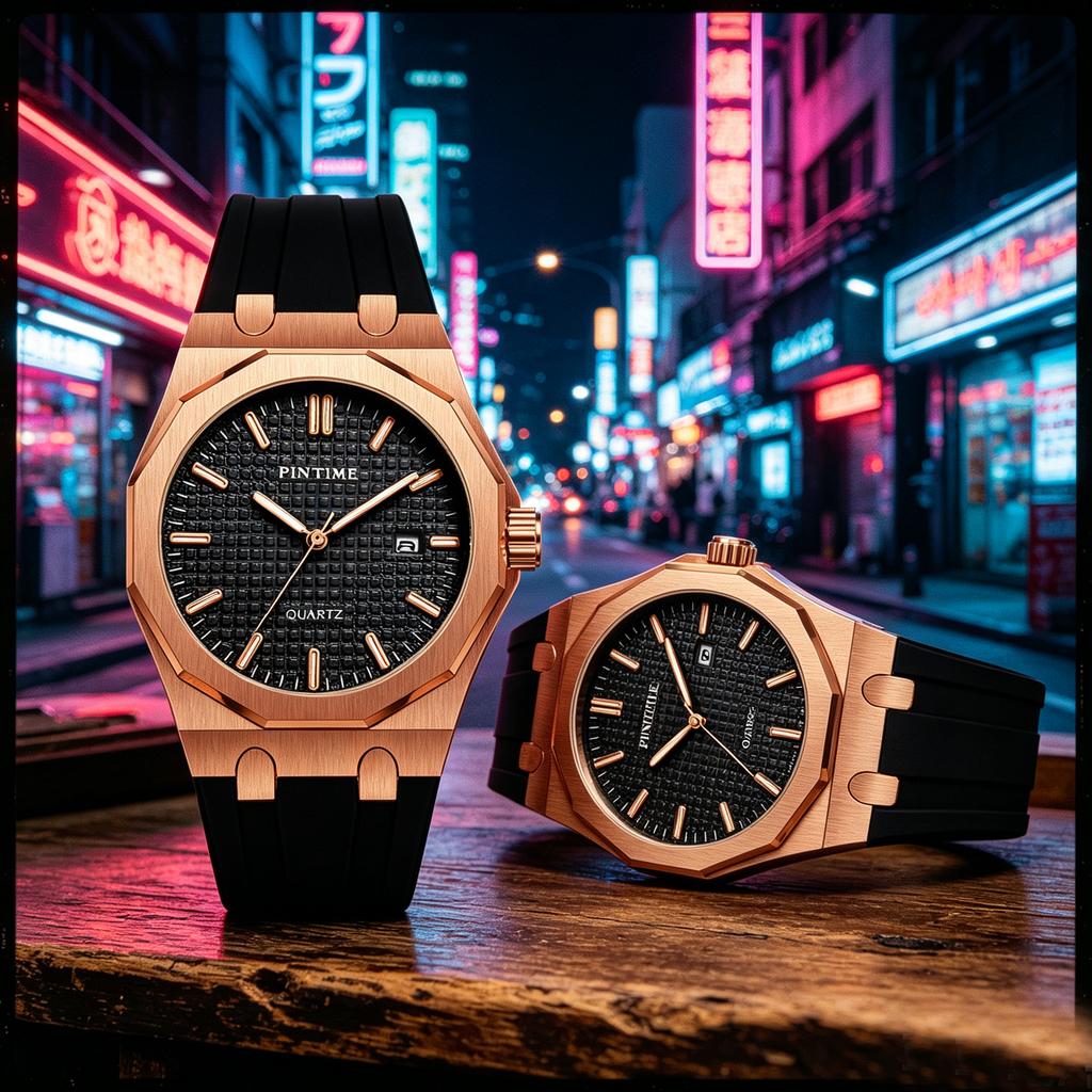 Men's quartz watch, made of quartz, 12-sided case with silicone strap, large dial calendar wristwatch, suitable for all occasion