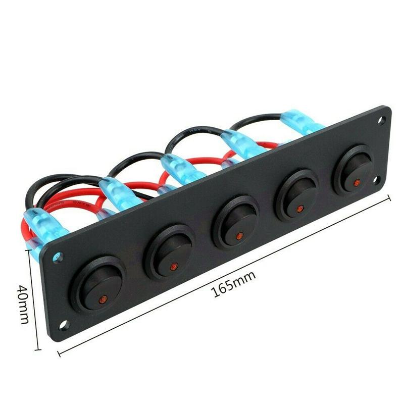 5 Gang Toggle Rocker Switch Panel For Car Boat Marine RV Truck 12V Blue Red Green Led
