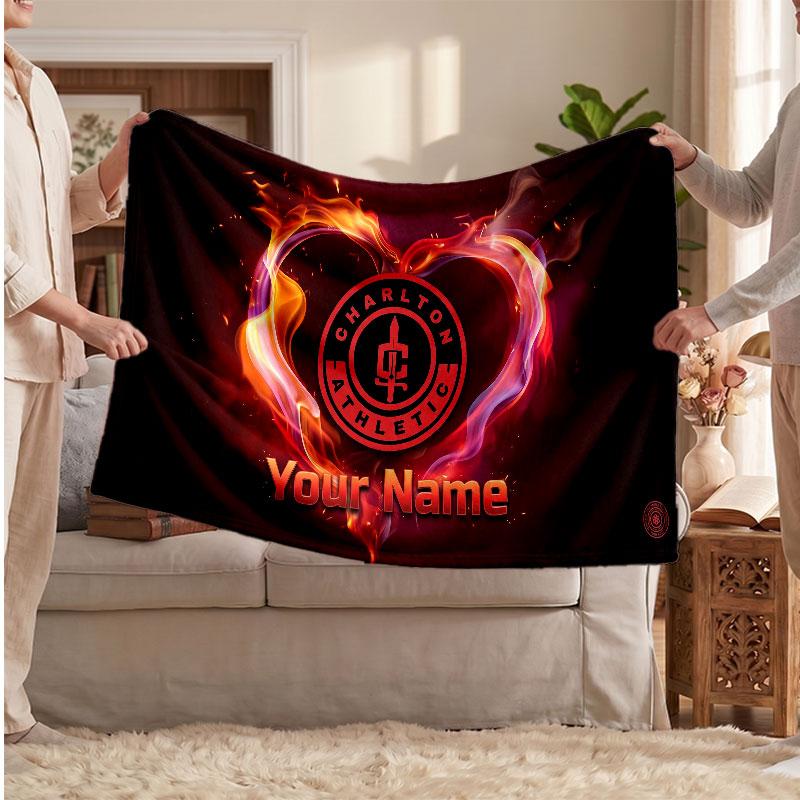 Charlton Athletic Personalized Fleece Blanket With Football Logo, Custom Name Text Soft Warm Home Throw Blanket