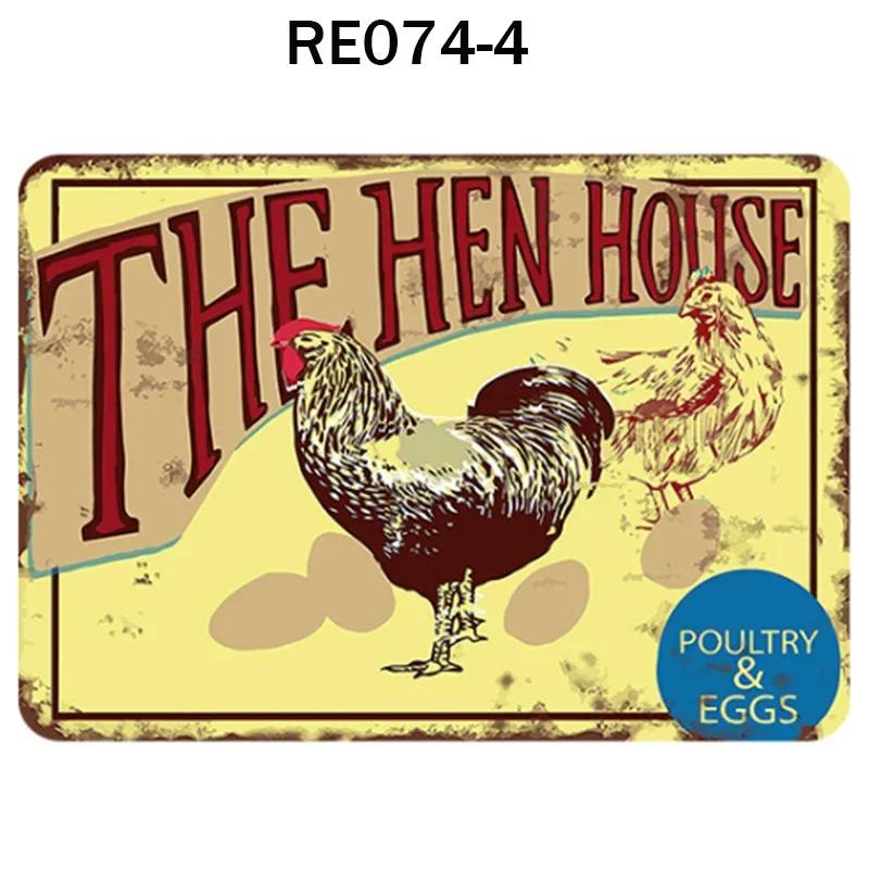 Happy-Hens Свежие яйца Металлическая жесть Плакат Куры Ферма Магазин Плакат Винтаж Ресторан Настенный декор Ретро таблички Знаки 20*30 см