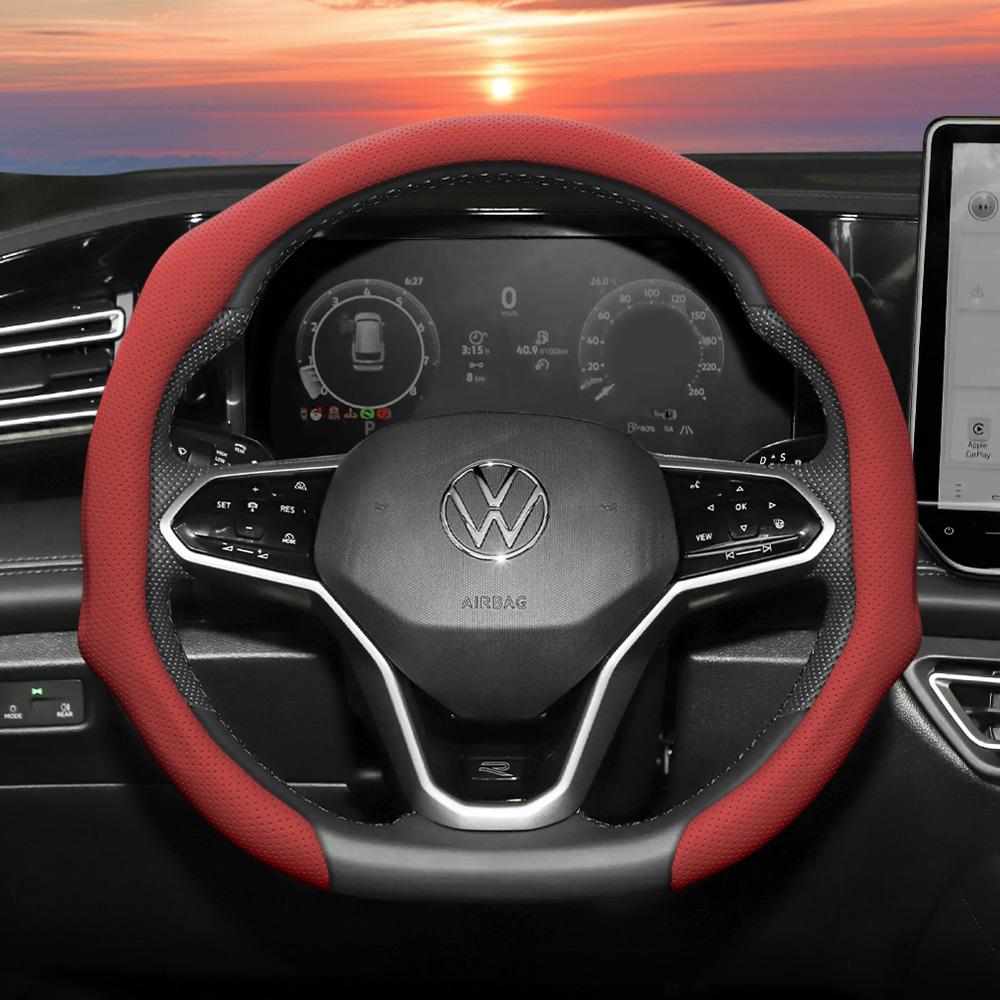 Подходит для Volkswagen Чехол на руль из перфорированной кожи, Нескользящий, Дышащий, Интегрированный защитный чехол Golf Passat Polo Jetta