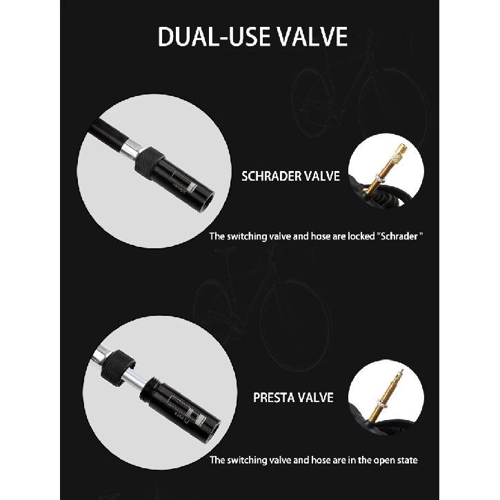 WEST BIKING 140psi High-pressure Bike Pump with Gauge for Fork Hand Cycling Tire Inflator Schrader Presta Valve Bicycle Pump