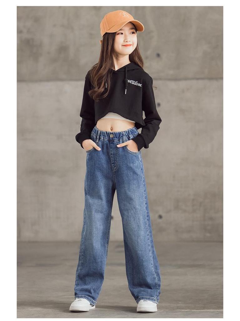 Свободные широкие джинсовые брюки в корейском стиле для девочек 2023 года на весну и осень