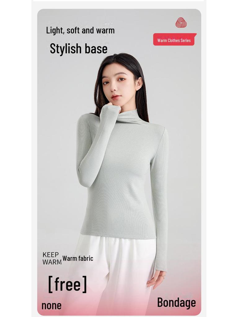 Wool Mid-Neck Slim Fit Women's Long-Sleeve Top, Versatile Autumn/Winter Layering, Warm & Cozy