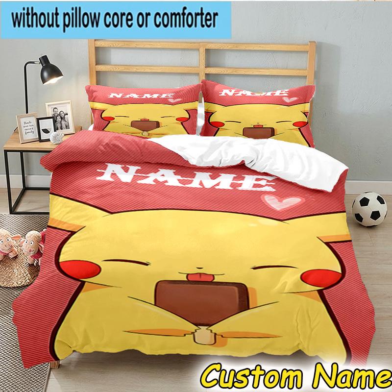 3PCS Custom Name Pika Bedding Set, Bedding Set Including 1pc Duvet Cover And 2pcs Pillowcases for Bedroom,Dormitory Gift