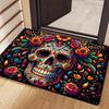Vibrant Non-Slip Sugar Skull Door Mat Flannel Floor Mat for Kitchen Living Room Bedroom Laundry Bathroom Day of The Dead Decor